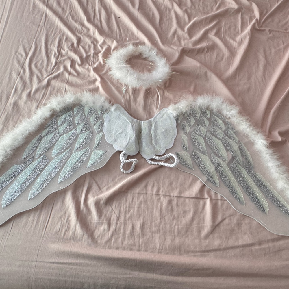 Silver and White Angel Wings Costume Set